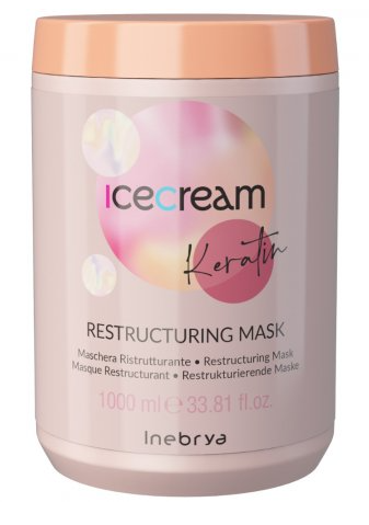 Inebrya Ice Cream Keratin, keratynowa restrukturyzująca maska do włosów, 1000ml
